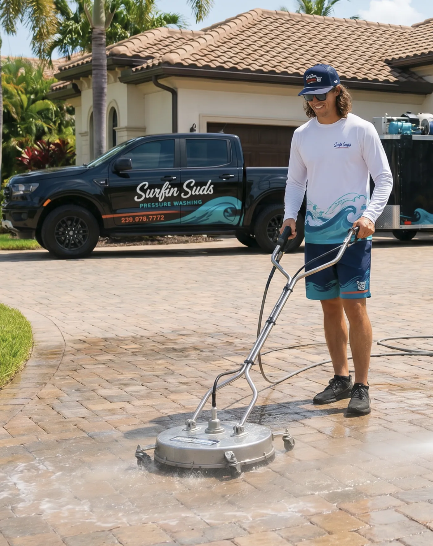 Pressure washing a driveway in Naples, Florida